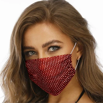 

Women Sexy Glitter Rhinestone Shiny Like Diamond Mask Crytal Decoration Facemask Mesh Net Yashmak For Wedding Nightclub Party
