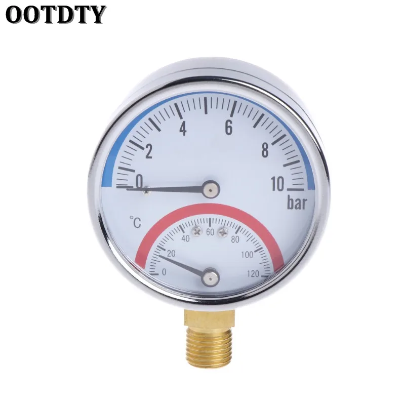 

OOTDTY 10 Bar Temperature Pressure Gauge Meter G1/4 Thread 2 in1 Thermometer Monitor63HF