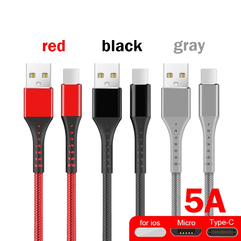 USB кабель для быстрой зарядки для ios 2 м 1 м USB кабель для зарядки и передачи данных type-C Micro USB Мобильный телефон 5A Android супер зарядное устройство