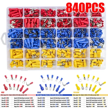 

840PCS Electrical Wire Connectors, Insulated Wire Crimp Terminals, Mixed Butt Ring Fork Spade Bullet Quick
