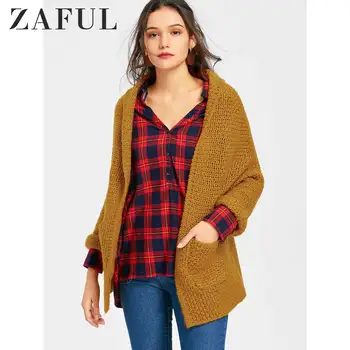 

ZAFUL Autumn Open Front Curled Sleeve Batwing Cardigan For Women Shawl Collar Micro-Elastic Cardigans Solid Color Tops