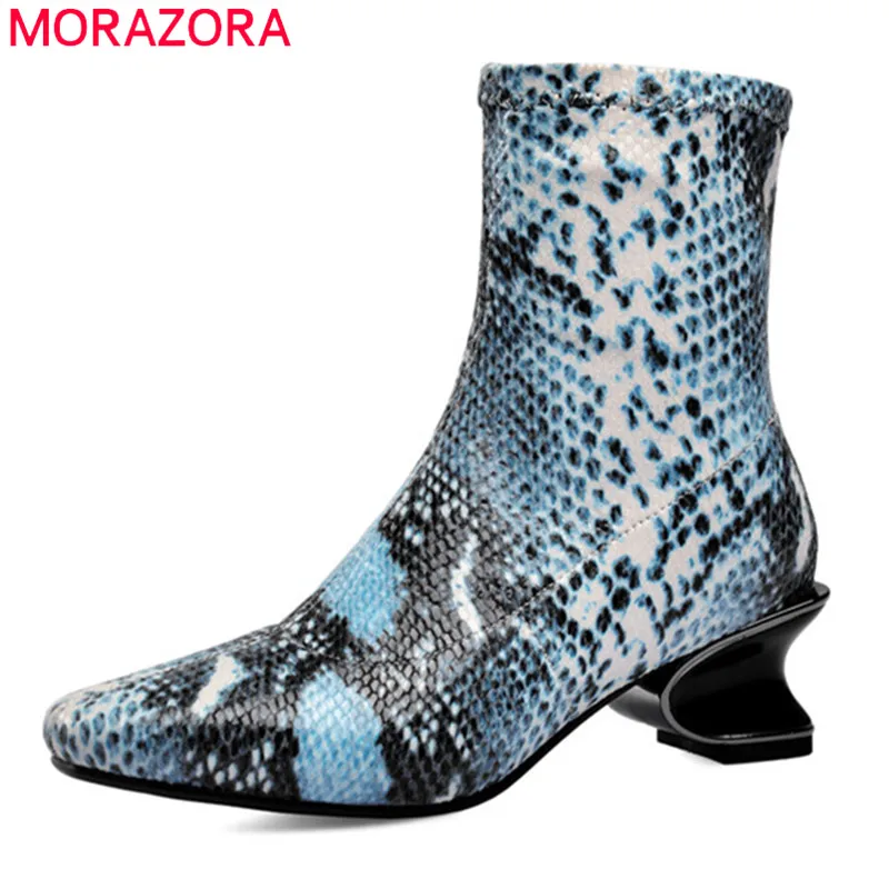 MORAZORA/2020 Лидер продаж большие размеры 33 45 женские ботильоны со змеиным узором