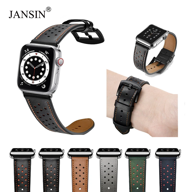 Ремешок кожаный JANSIN для Apple Watch band 42/38 мм/44/40 мм Series 6 SE 5 4 3 браслет iWatch|strap for apple