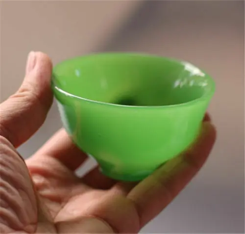 Chinese Handmade Natural Green jade Carved Pure Small Exquisite Bowl Cup  For kitchen 2