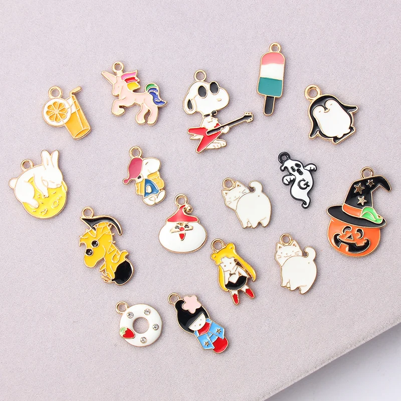 Золотая эмаль 10 шт. подвески из сплава серия мультяшных животных для унисекс