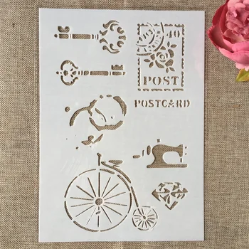 

29cm A4 Vintage Bicycle Key Post Stamp DIY Layering Stencils Painting Scrapbook Coloring Embossing Album Decorative Template