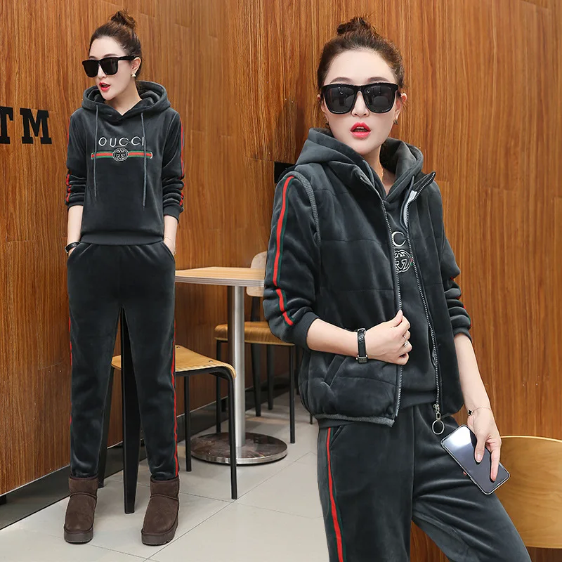 3 шт. зимний спортивный костюм спортивная одежда женское флисовое плотное пальто