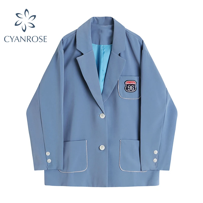 Women's Blazer Coats Loose Streetwear Badge JK Uniform Ladies British Style Casual Jacket Coat Female 2021 Autumn Clothing |