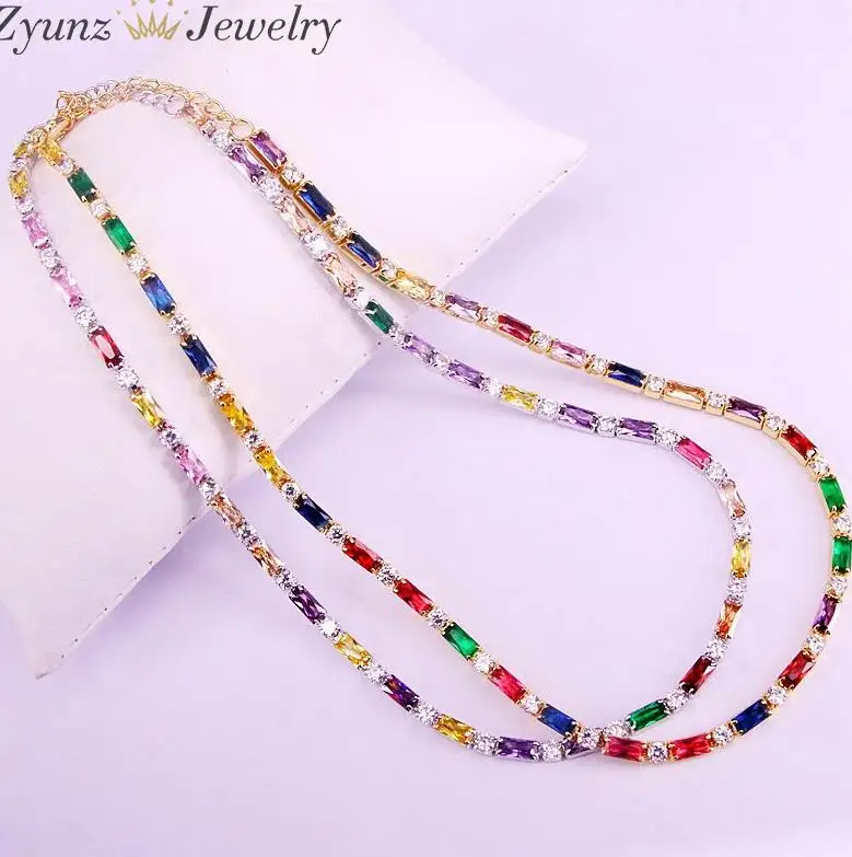 5PCS, CZ chain necklace women choker Colorful cz crystal zirconia Gold /Silver necklace for women - Окраска металла: style 2