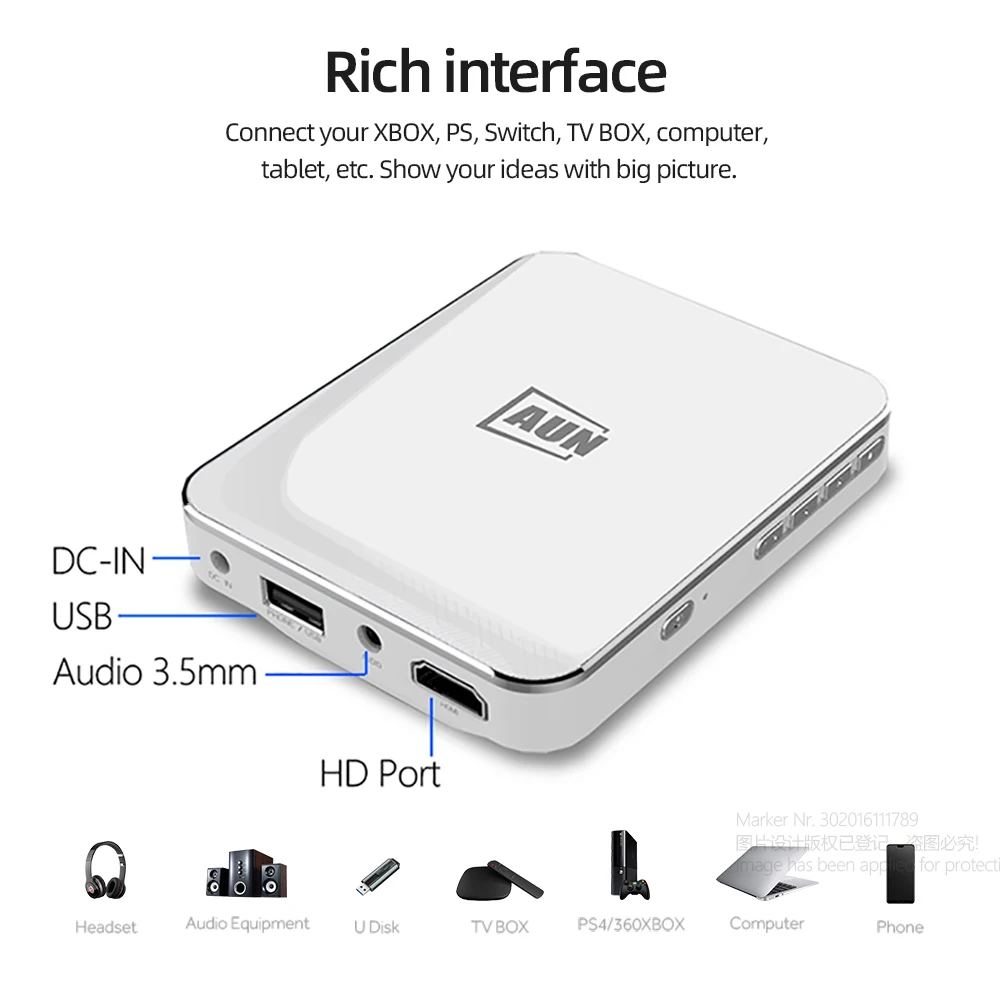 Проектор AUN MINI X3 Портативный кинотеатр для 1080P 3D видеопроектор HDMI светодиодный