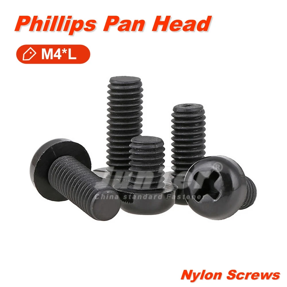 

500pcs/lot M4(4mm) Black Nylon DIN7985 Phillips Pan Head Machine Screws