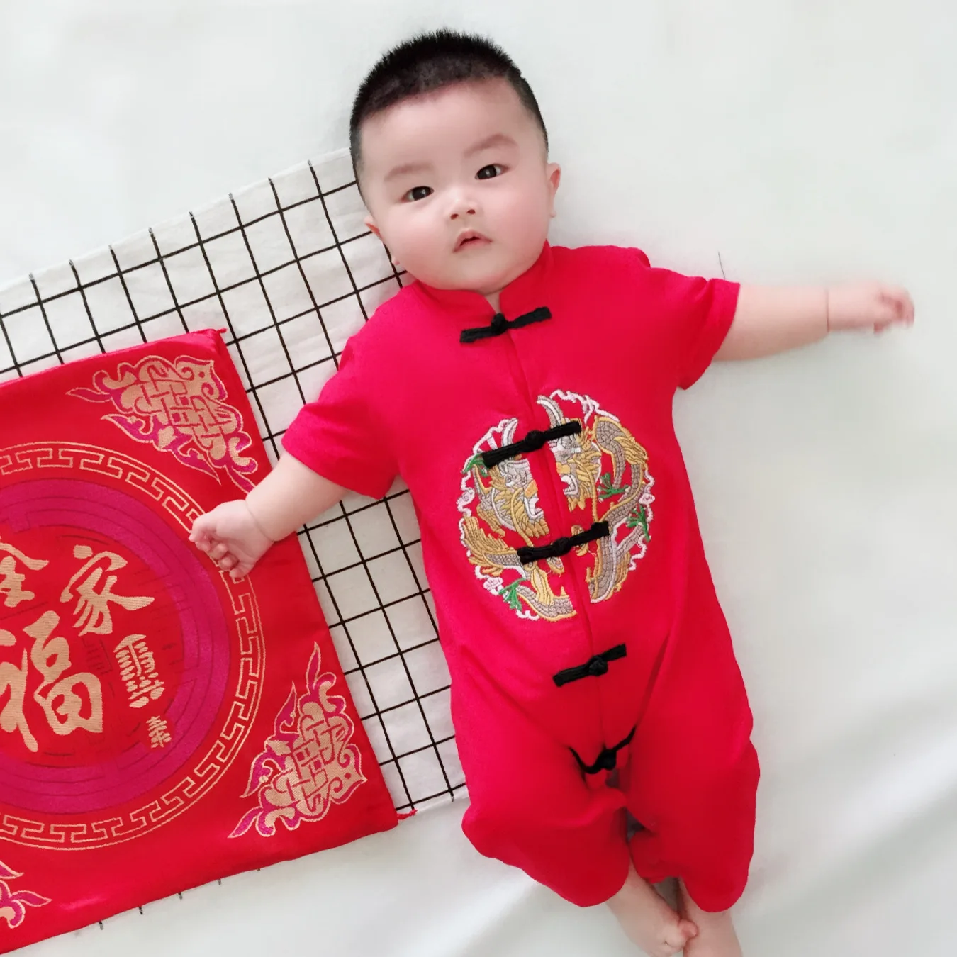 Традиционный китайский стиль костюм Hanfu Tang новорожденный Детский комбинезон Весенний фестиваль Новогодняя праздничная одежда Детский комбинезон для девочек