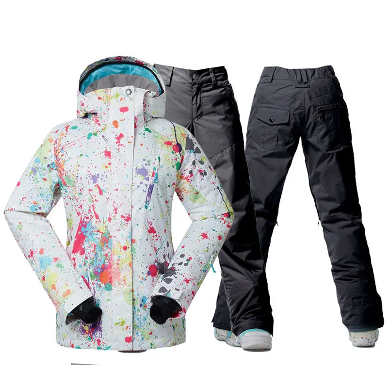 Gsou зимняя женская куртка зимний Сноубординг одежда водонепроницаемый ветрозащитный лыжный костюм лыжные куртки и нагрудники зимние штаны - Цвет: picture jacket pant