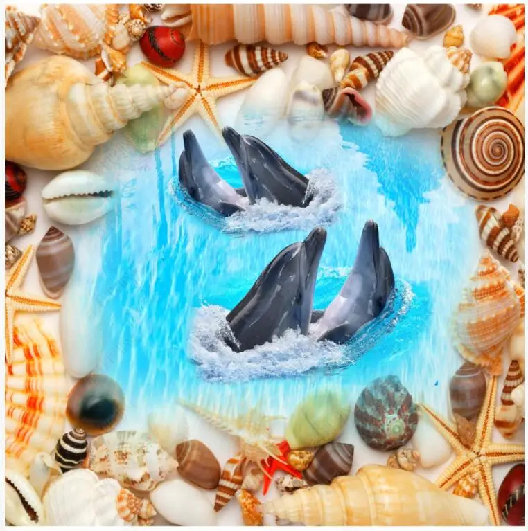 3d ПВХ напольное покрытие на заказ фото водостойкая самоклеющаяся напольная наклейка пляжная оболочка Дельфин Виниловые обои для спальни домашний декор