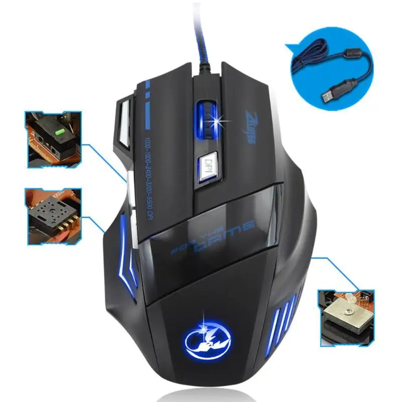 ZELOTES T-80 USB Проводная 5500 dpi Регулируемая оптическая игровая мышь с подсветкой