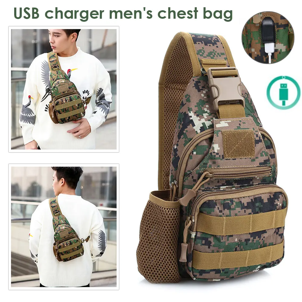 

Durable USB Nylon Hiking Storage Shoulder Backpack Chest Bag Money Tactics Military Backpack Camping Luggage Bags Unilateral
