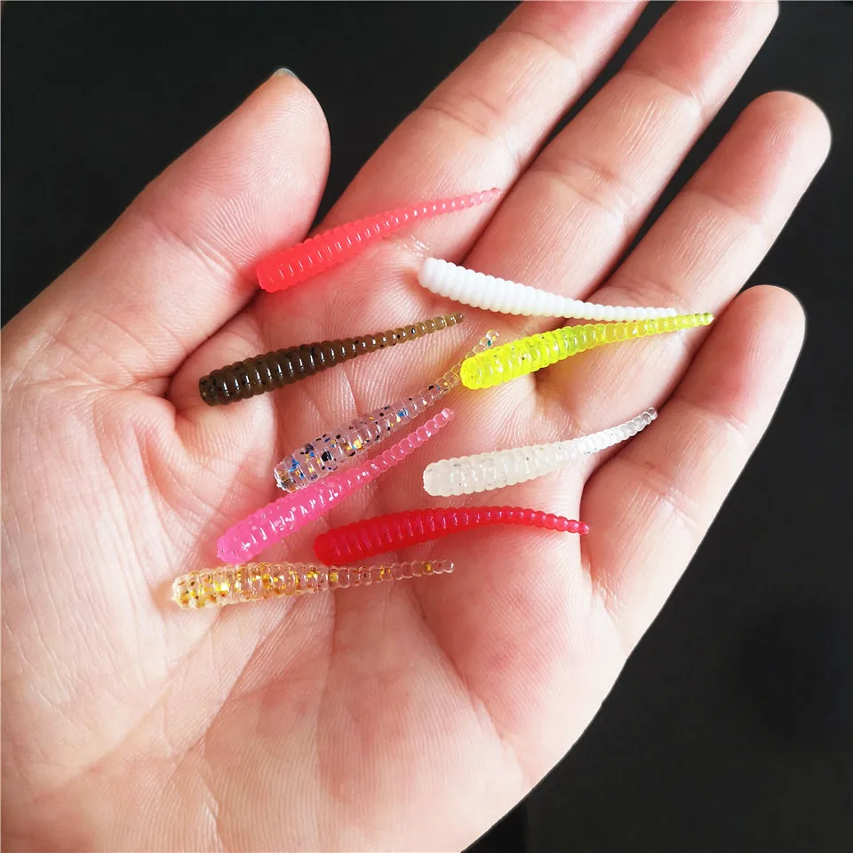 Swolfy 100 stücke Schwimm Weiche Köder Angeln Locken Grub Wurm 35mm 0,3g Jig Wurm Wobbler Swimbait UL Angeln locken Trout Jig Weicher Köder – Detail 13