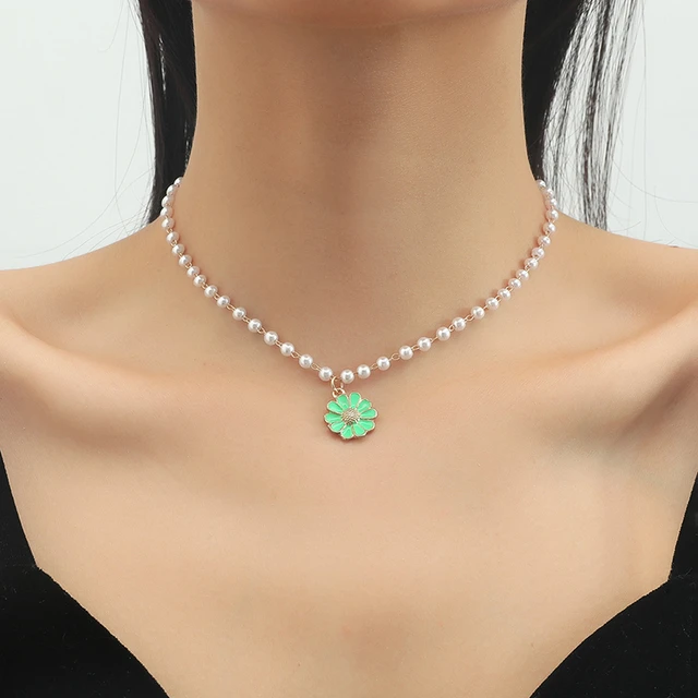 Daisy Pearl Heart Valentine Necklace Earring Set