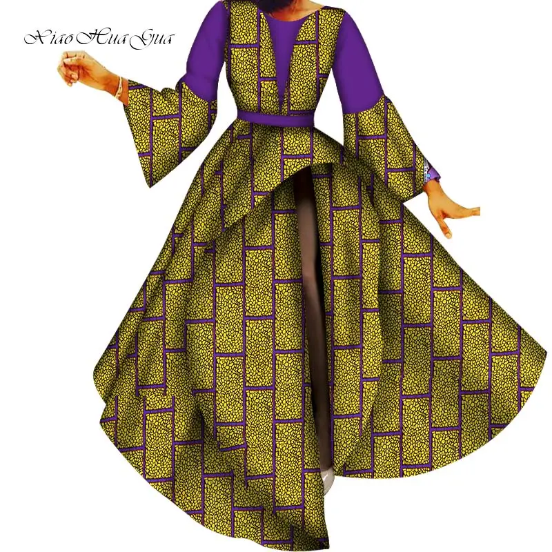 Fashion Patchwork Flare Sleeve Long Dress Bazin Riche African Print Dresses for Women Party Vestidos African Clothing WY5643