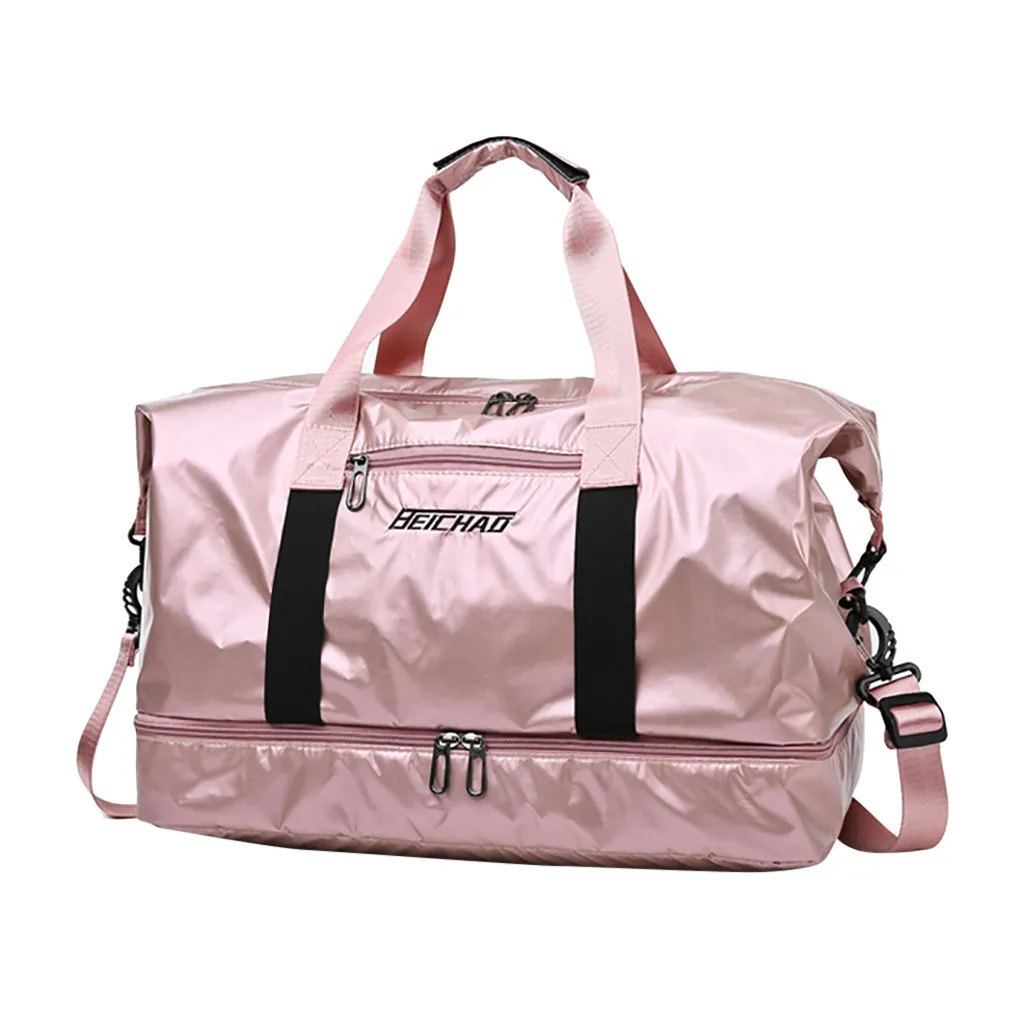

Nylon Women Men Travel Sports Gym Shoulder Bag Large Waterproof Nylon Handbags Dry And Wet Separation Sport Travel Bags