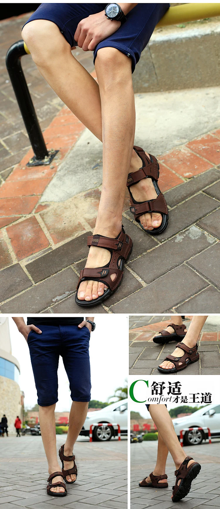 Brand High Quality Genuine Leather Men Sandals Summer Casual Men Footwear Shoes Men Flat Breathable Leather Sandals