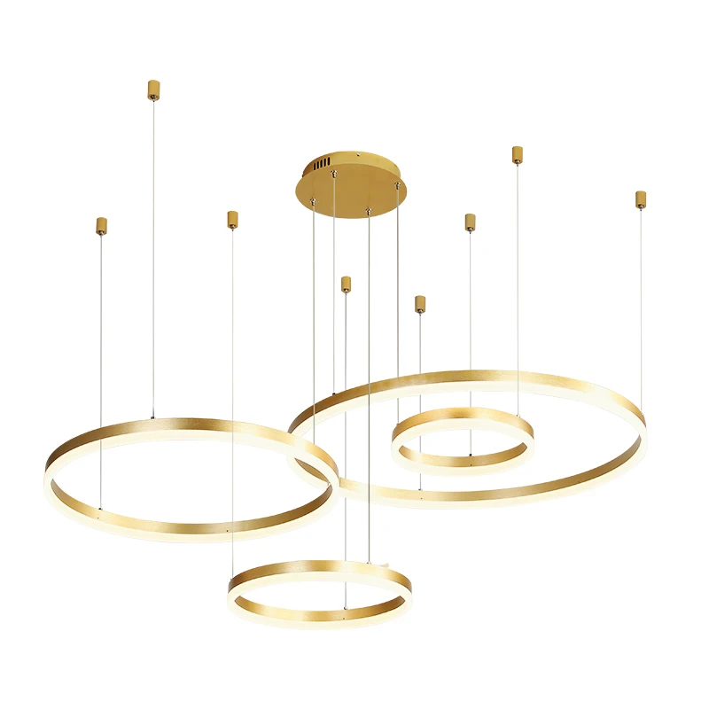BOTIMI Art DECO LED Chandelier With Golden Rings For Living Room Black Round Layers Hotel Foyer Chandeliers 220V White Lustres