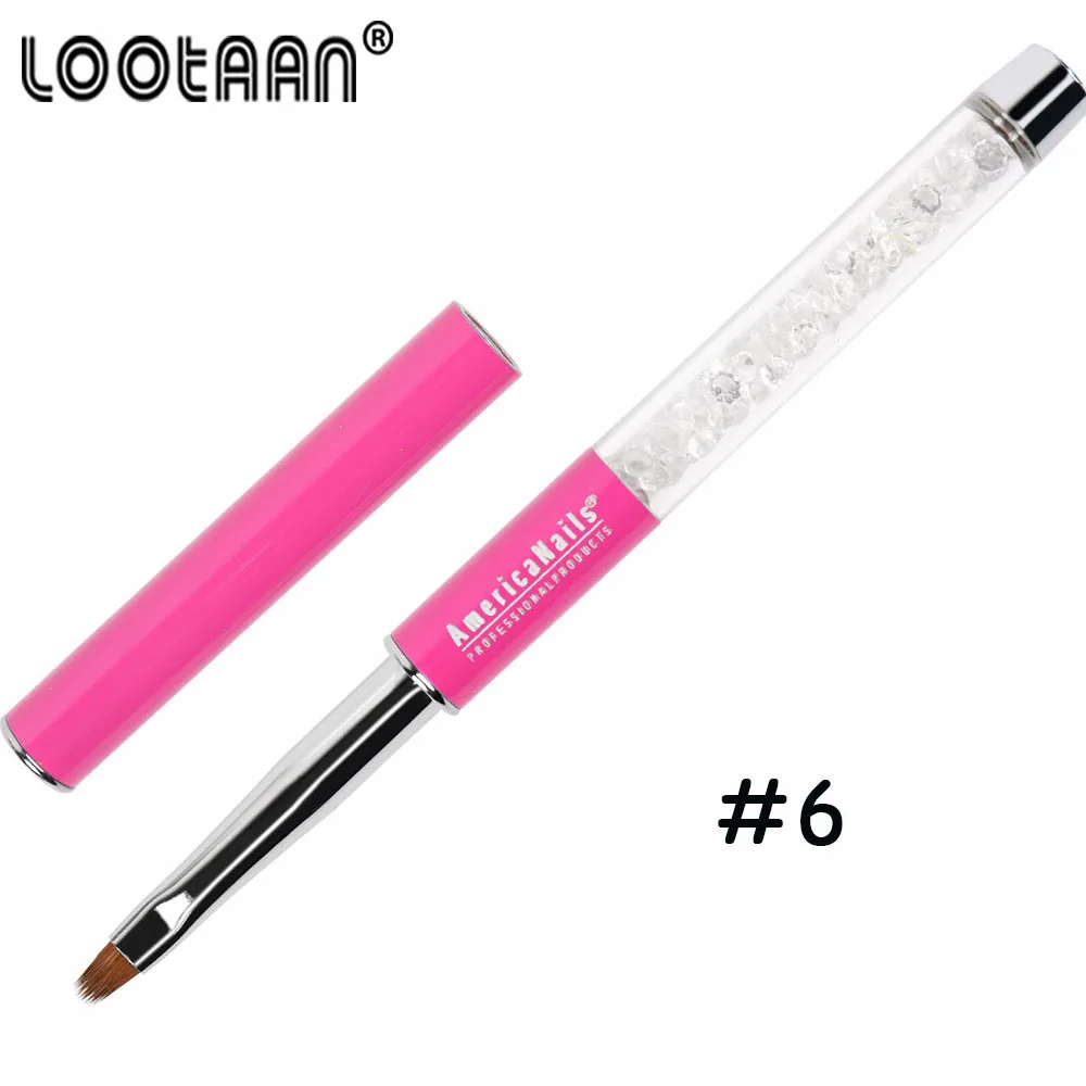 size 6 Lootaan Kolinsky дизайн ногтей, ручка с кисточкой плоской живописи советы для рисования дизайн гель кисти акриловые УФ гель лак Стразы Кристалл - Цвет: size 6