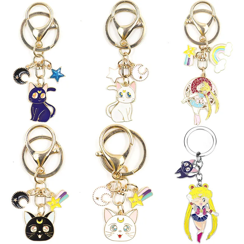 Брелки для ключей в виде кота Луны и звезды из аниме | Украшения аксессуары