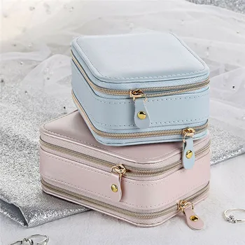 

Double Layer Jewelry Storage Box Leather Earring Storage Boxs Portable Cosmetic Bag Sundries Finisher Desktop Creative Organizer