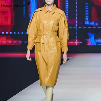 

2020 Autumn Fashion Casual Temperament Slim Solid Color Mid-Length Trench Coat For Women Single Breastd With Adjustable Waist