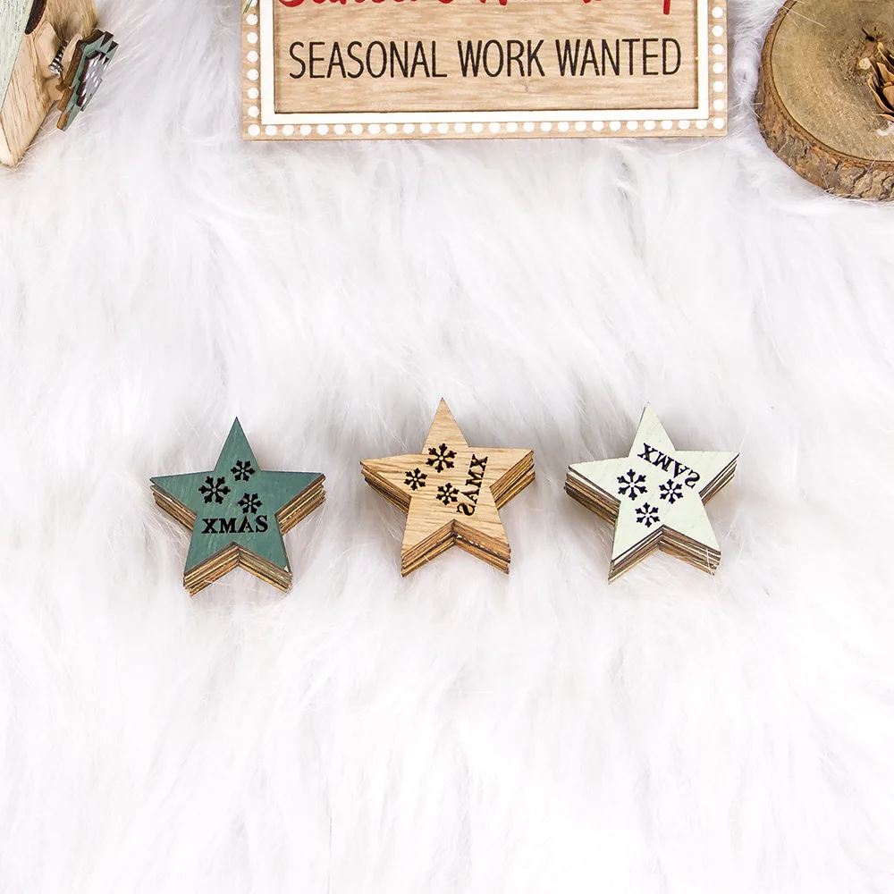 24PCS Colorful Hollow Christmas Snowflakes Wooden Pendants for Xmas Tree Ornaments Christmas Party Home Decorations Kids Gift - Цвет: star