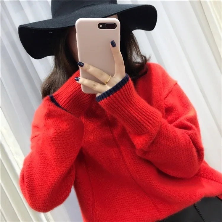 Season Cashmere Sweater Woman Lazy Loose High Lead Pullover Wool Knitting Unlined Upper Garment