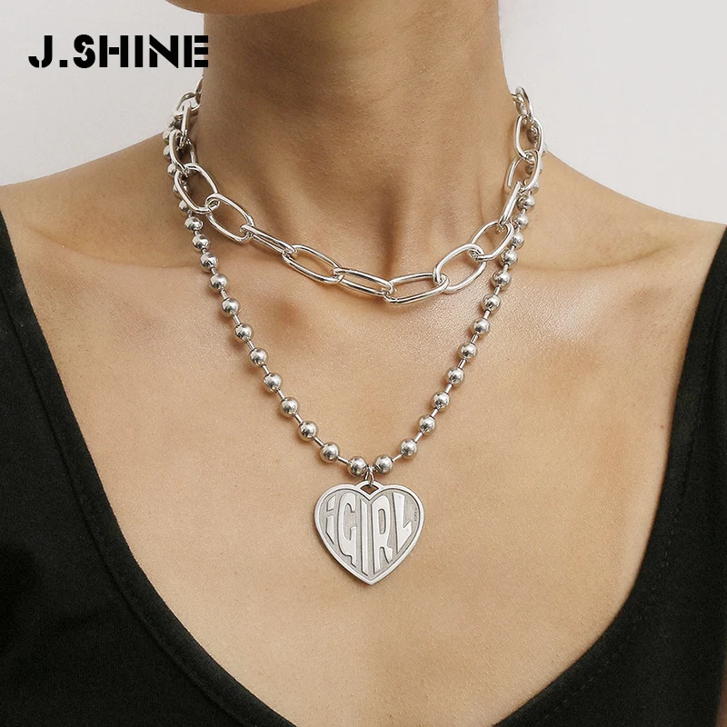 JShine 2 шт./компл. многослойное ожерелье с кулоном в виде большого любовного сердца
