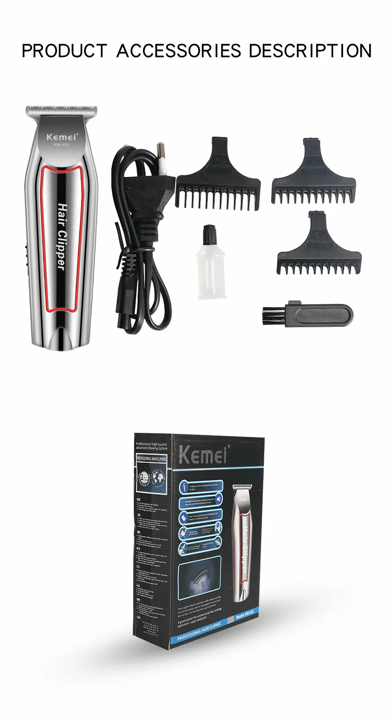 Электрический триммер для волос Kemei 032 перезаряжаемый беспроводной мужчин бороды