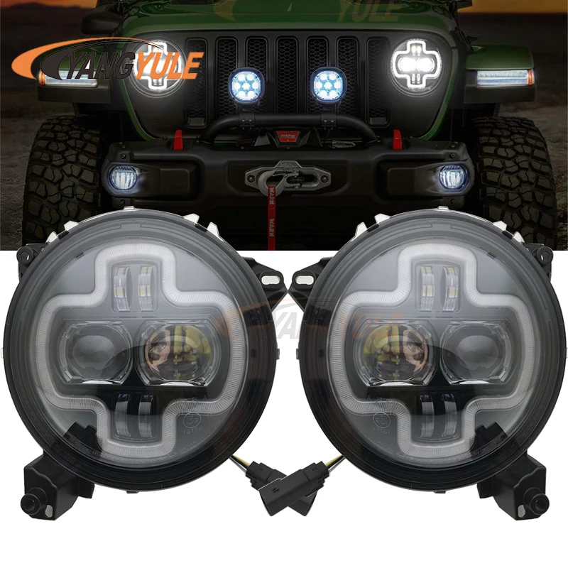 1 пара 9 дюймов светодиодный фары проекционный комплект фар для Jeep Wrangler JL