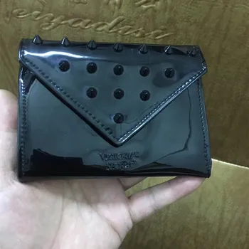 

Black Rivet Short Wallets Female Organzier Wallet Credit Card Case Women Card Holder Leather Key Chain Bag Zipper Coin Bags