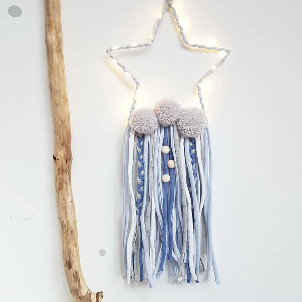 Кулон в виде Ловца снов DIY бусины скандинавские украшения дома кисточки украшение реквизит с светодиодный настенный светильник 5 звезд форма