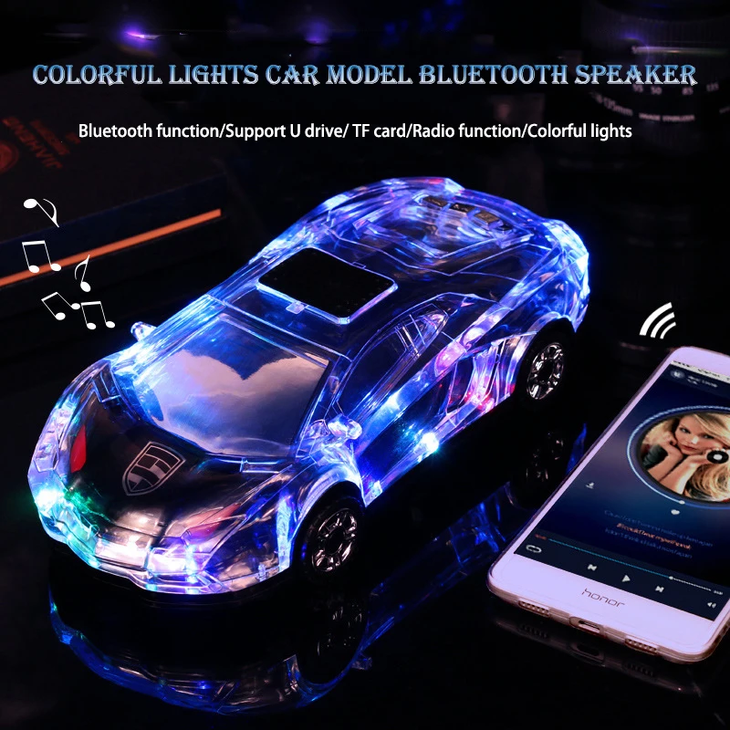 Black Bluetooth модель автомобиля динамик s стерео микрофон в форме автомобиля Поддержка USB TF карта MP3 MP4 музыкальный плеер бас ребенок подарки для ПК телефон - Цвет: Black