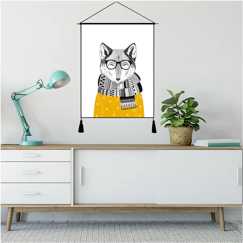 

Northern European-Style Hand-Painted Animal And Plant Wall Decorative Cloth Hanging Painting Tapestry INS Hanging Cloth Bedroom