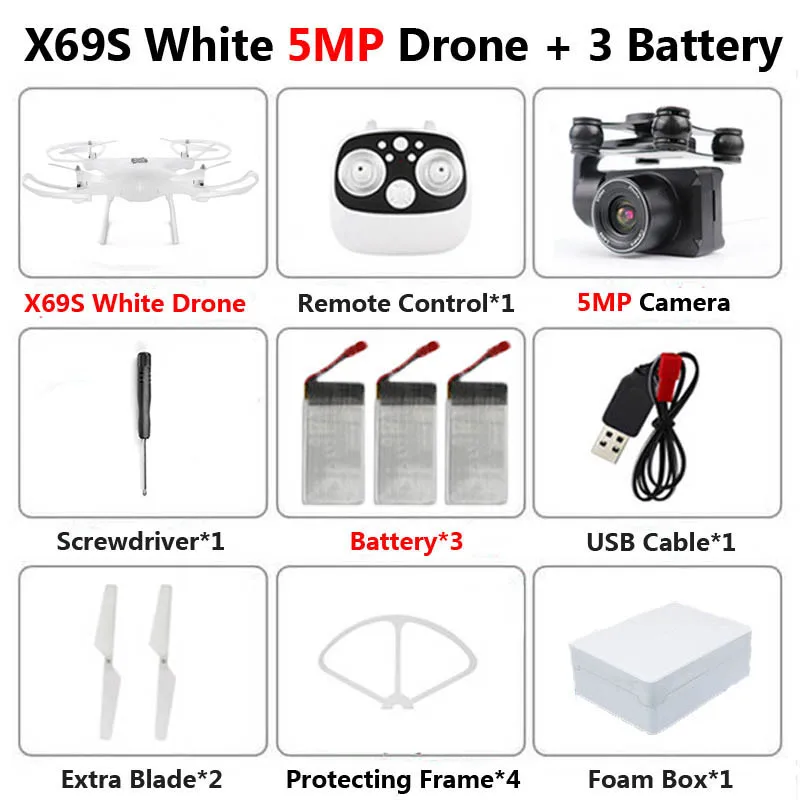 White 5MP 3B Foam X69S Профессиональный Дрон с вращающейся камерой ESC 4K HD WiFi FPV высота держать широкий угол RC Квадрокоптер Вертолет игрушка VS XY4 E58 - Цвет: White 5MP 3B Foam