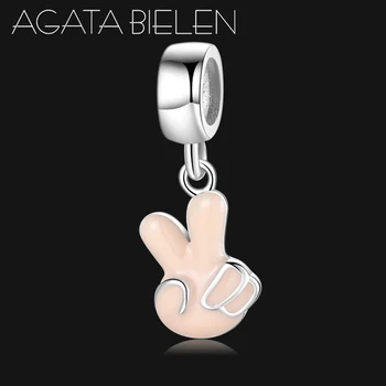 

Victory gesture 925 Sterling Silver pendants beads Charm Jewelry making Fit Original Pandora Charm Bracelet