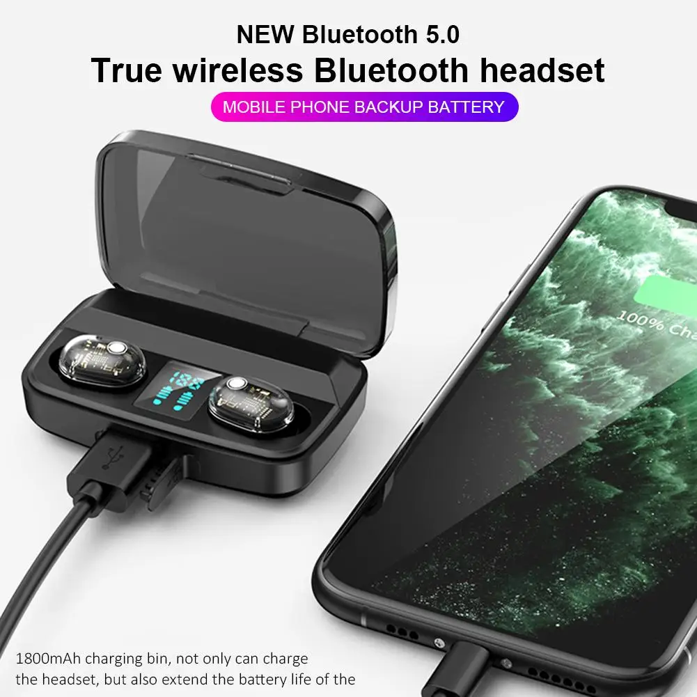 TWS Беспроводная Bluetooth гарнитура стерео зарядка мини невидимая Спортивная гарнитура прозрачный цифровой дисплей гарнитура