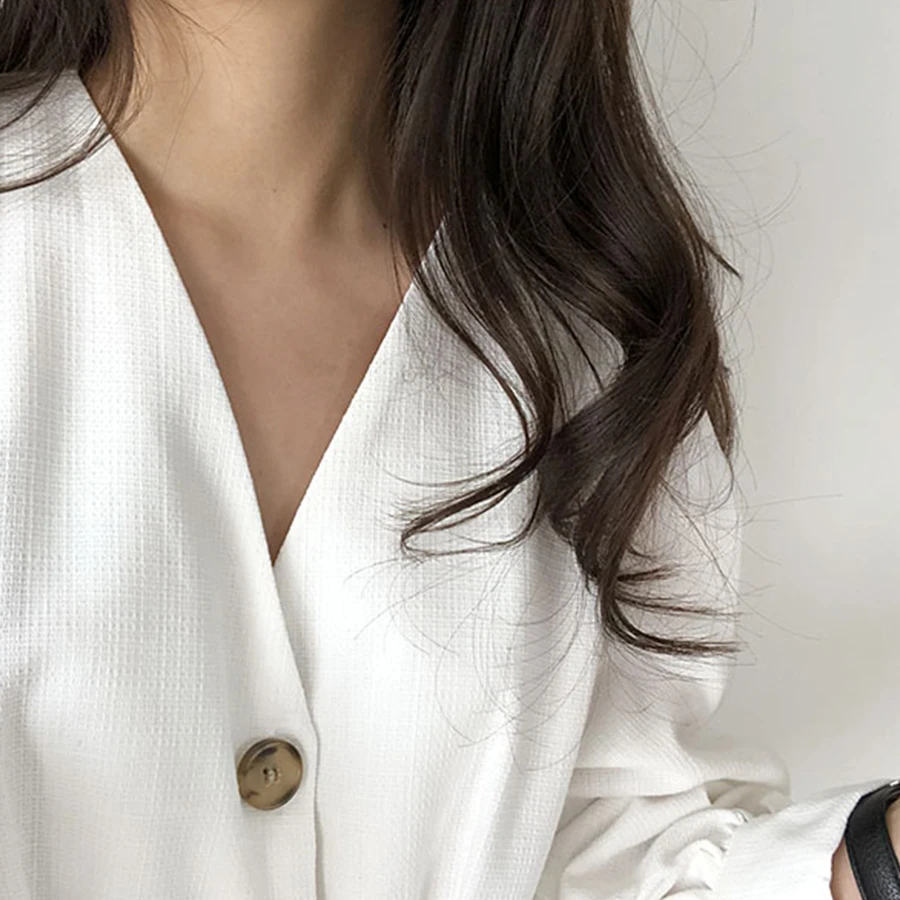 Cheap 2019 White Dress Female Elegant Korean Long Sleeve Bow Tie Dresses Women Vintage Loose V Neck High Waist Women Casual Sundress