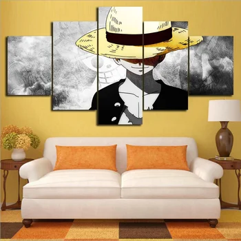 

5 Pieces One Set Monch D. Luffy Paintings Anime Posters Canvas Prints HD Pictures Wall Art Living Room Decoration