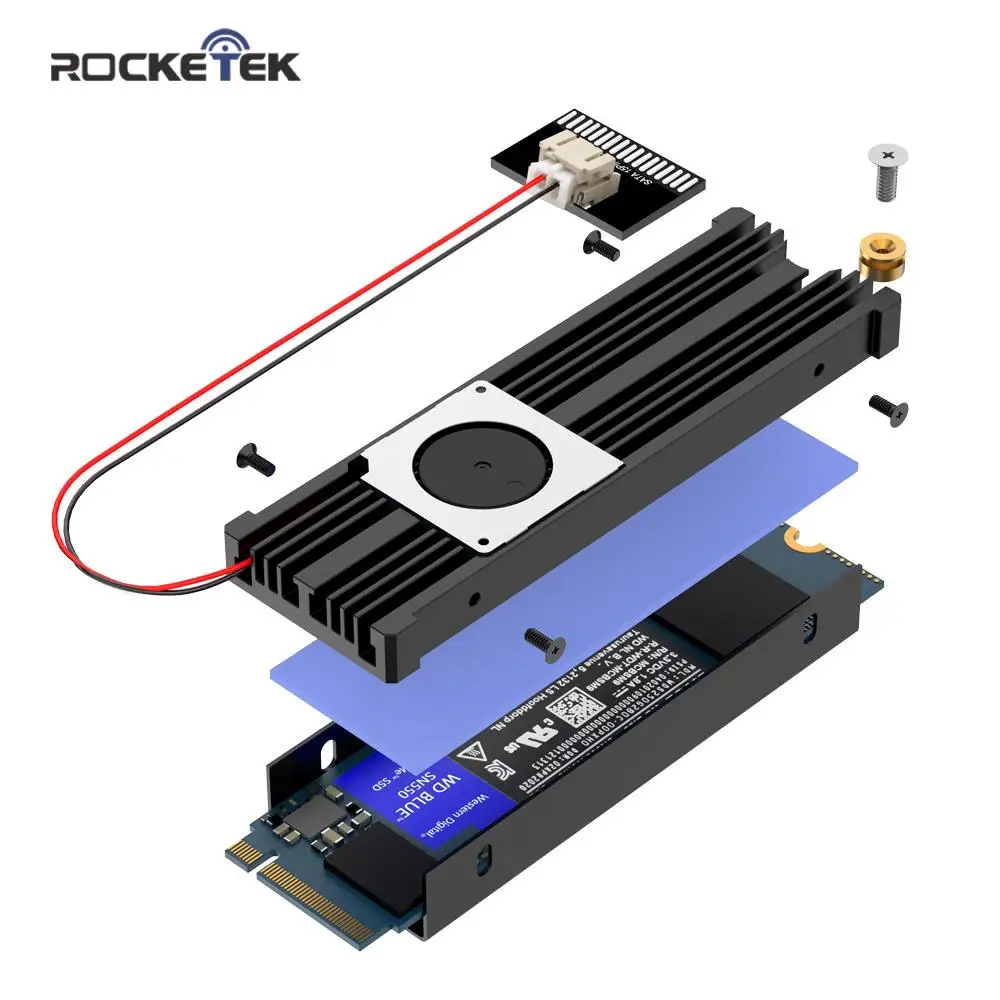 Rocketek M.2 Solid State Hard Disk Fan Heatsink Heat Radiator Cooling Silicon Therma Pads Cooler for M2 NVME SATA 2280 PCIE SSD|Fans & Cooling| - AliExpress
