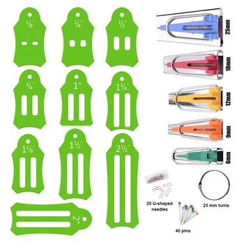 

Home Portable DIY Bias Tape Maker Set Arts Biasing Strips Roll Sewing Tools Folding Fabric Multi Sizes Storage Ring Accessories