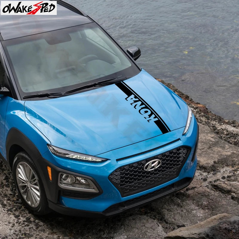  Sport Stripes Stickers Cover Engine Bonnet Decor Decal Car Styling Hood Stickers For Hyundai KONA V