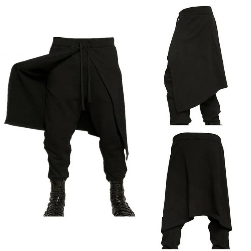 Мужская эластичная талия, свободная юбка, брюки, хлопок, смесь, черные штаны, готический стиль, драп, многослойные штаны в стиле панк, бохо, мешковатые Драповые брюки