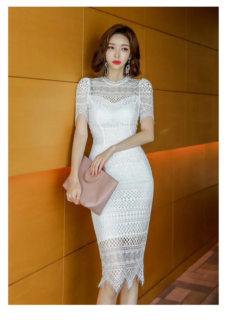 Two-Piece Summer New Style Korean-style Debutante Elegant Slim Fit Hollow out-WOMEN'S Dress Lace Skirt Set