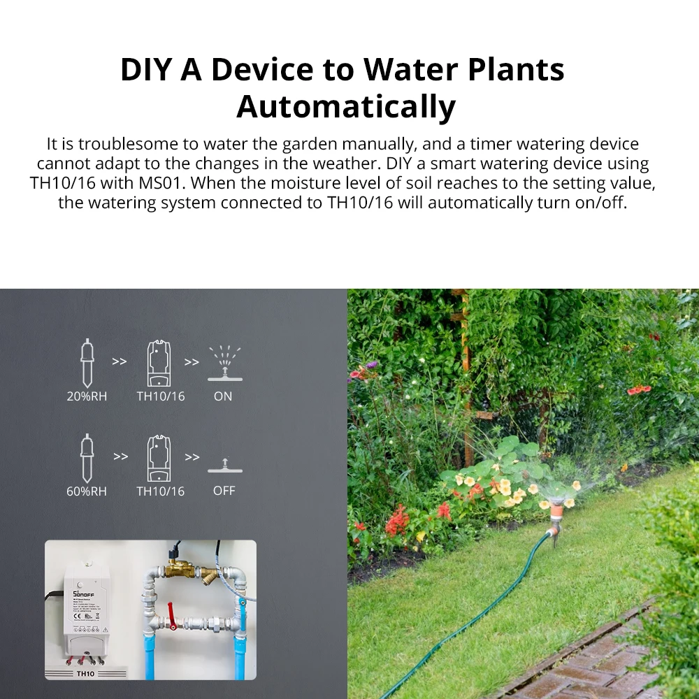SONOFF MS01 Smart Soil Moisture Sensor IP55 Waterproof Soil Hygrometer Detection Humidity for Sonoff TH10 TH16 Alexa Google Home